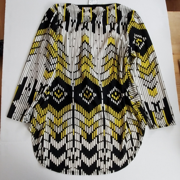 CHENAULT Black White Yellow Overlapped Long sleeve Abstract Casual Blouse Tops - Picture 5 of 11